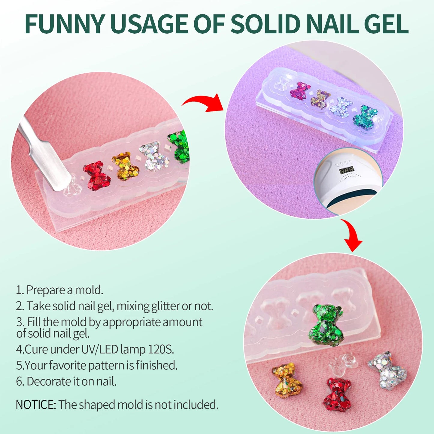 Nailpop Solid Nail Gel Glue for Press On Nails Strong Adhesive Clear Gel Tip Adhesive UV Gel Long-Lasting No Damage 20g (1/3pcs)