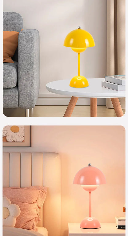 LED Mushroom Flower Bud Lamp – Touch Charging Nordic Decorative Lamp for Bedroom, Study & Bedside