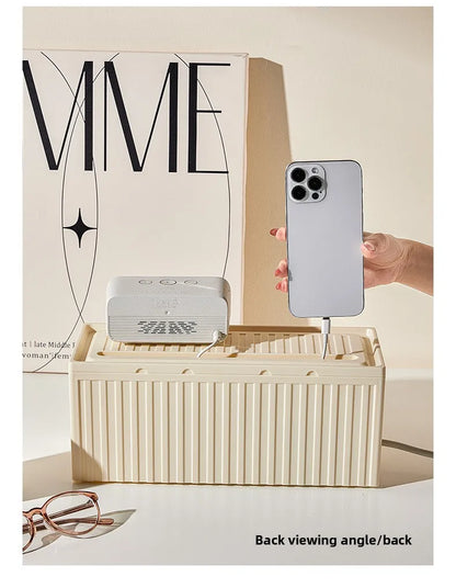 Cable Management Box - Multi-Function Power Strip Organizer with Side Cable Holes, Phone Stand & Storage Lid for Desk/Office