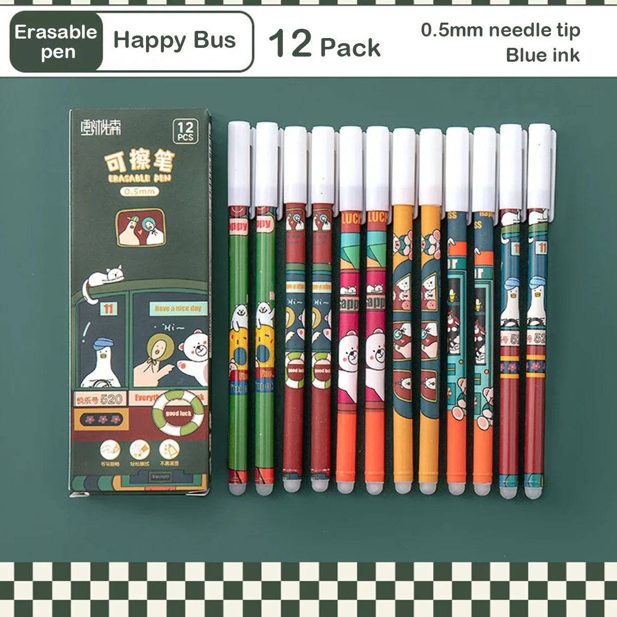 12PC 0.5mm Syringe Erasable Pen Korean Stationery Simple Kawaii Writing Pen Student Stationery Cultural and Educational Supplies