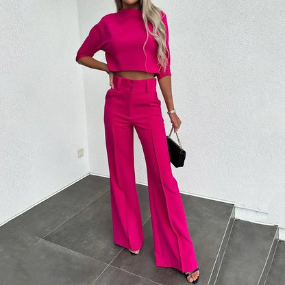 Elegant Office Lady Suits Fashion Solid Color Two Piece Set For Women Casual Crop Top+high Waist Pants Women's Sets 2024 Autumn