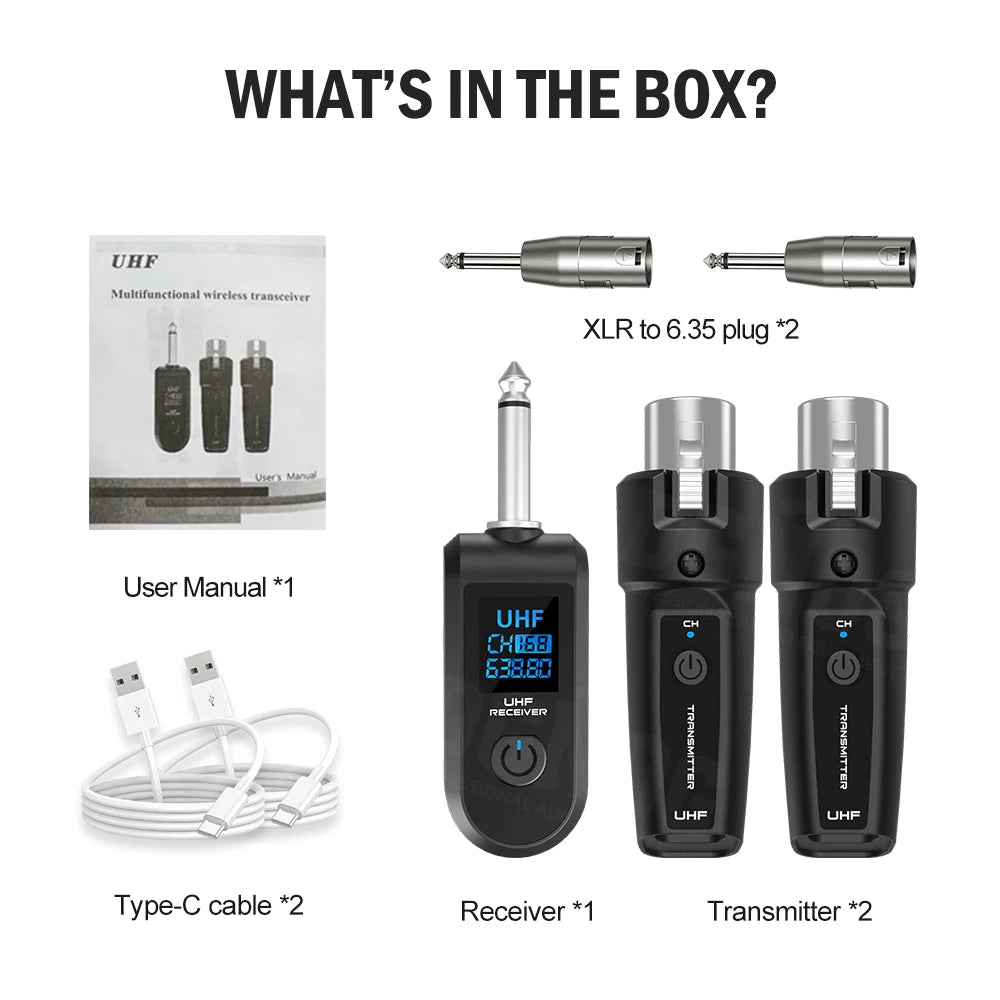 DGNOG UHF XLR Adapter System Wireless Microphone Transmitter Receiver System for Dynamic Microphone Guitar Audio Mixer PA System