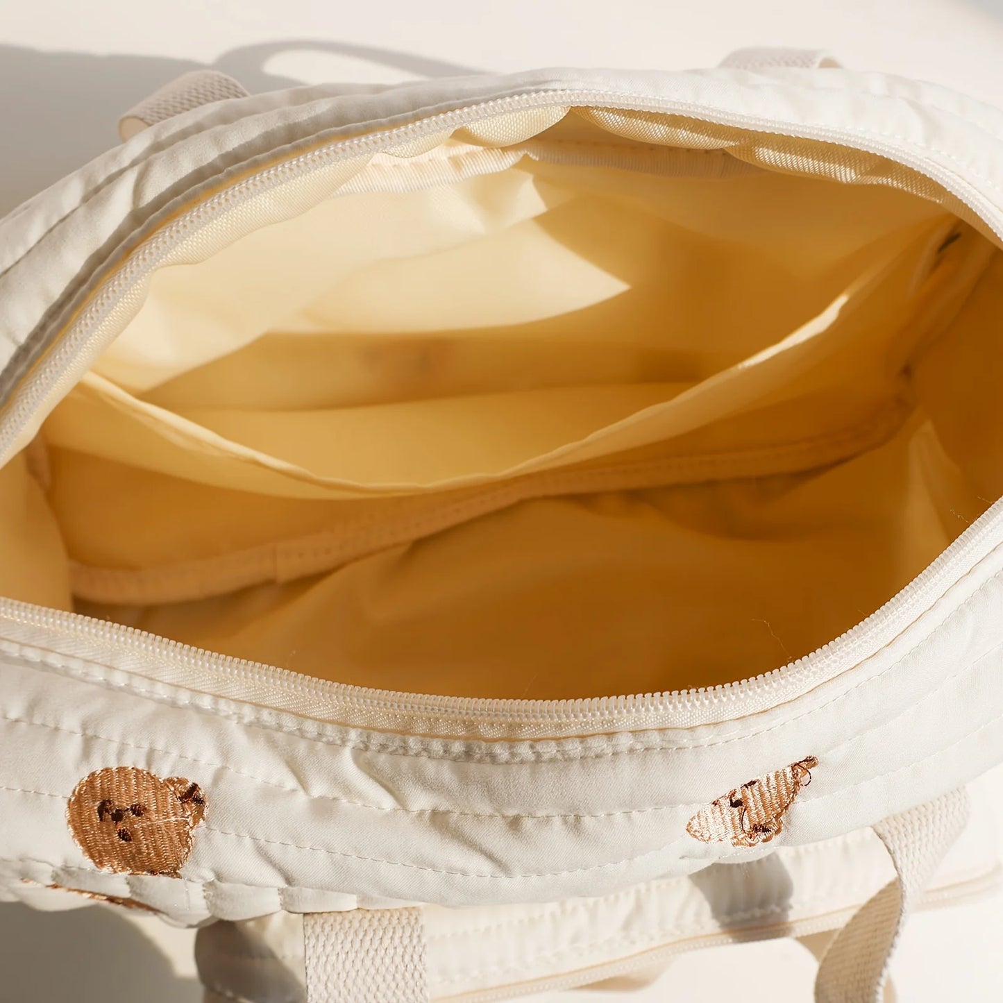 Mom'S Portable Diaper Bag with Bear Patch Durable Polyester Hand Washable Ideal for Travel and Daily Use Travel Diaper Bag