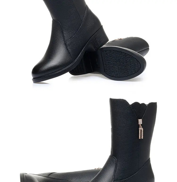 Footwear Half High Women's Boots Middle Heel Shoes for Woman Black Rhinestone Mid Calf Fashion 2024 Designer Luxury Goth Pu Boot