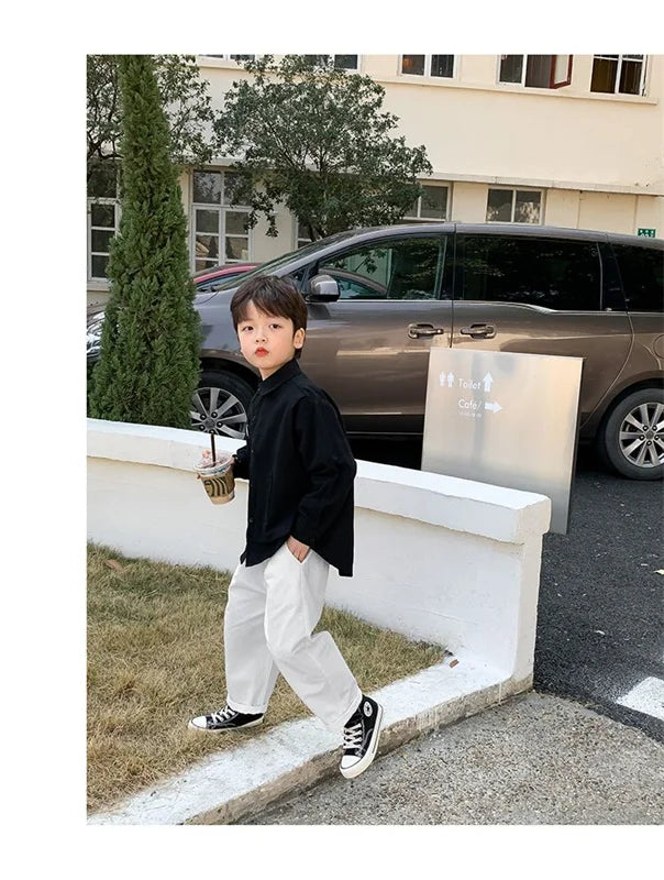 Boys Baby's Kids Blouse Jacket Outwear 2023 Black Spring Autumn Shirts Cotton Gift Plus Size Children's Clothing
