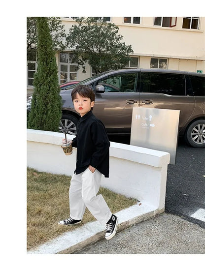 Boys Baby's Kids Blouse Jacket Outwear 2023 Black Spring Autumn Shirts Cotton Gift Plus Size Children's Clothing