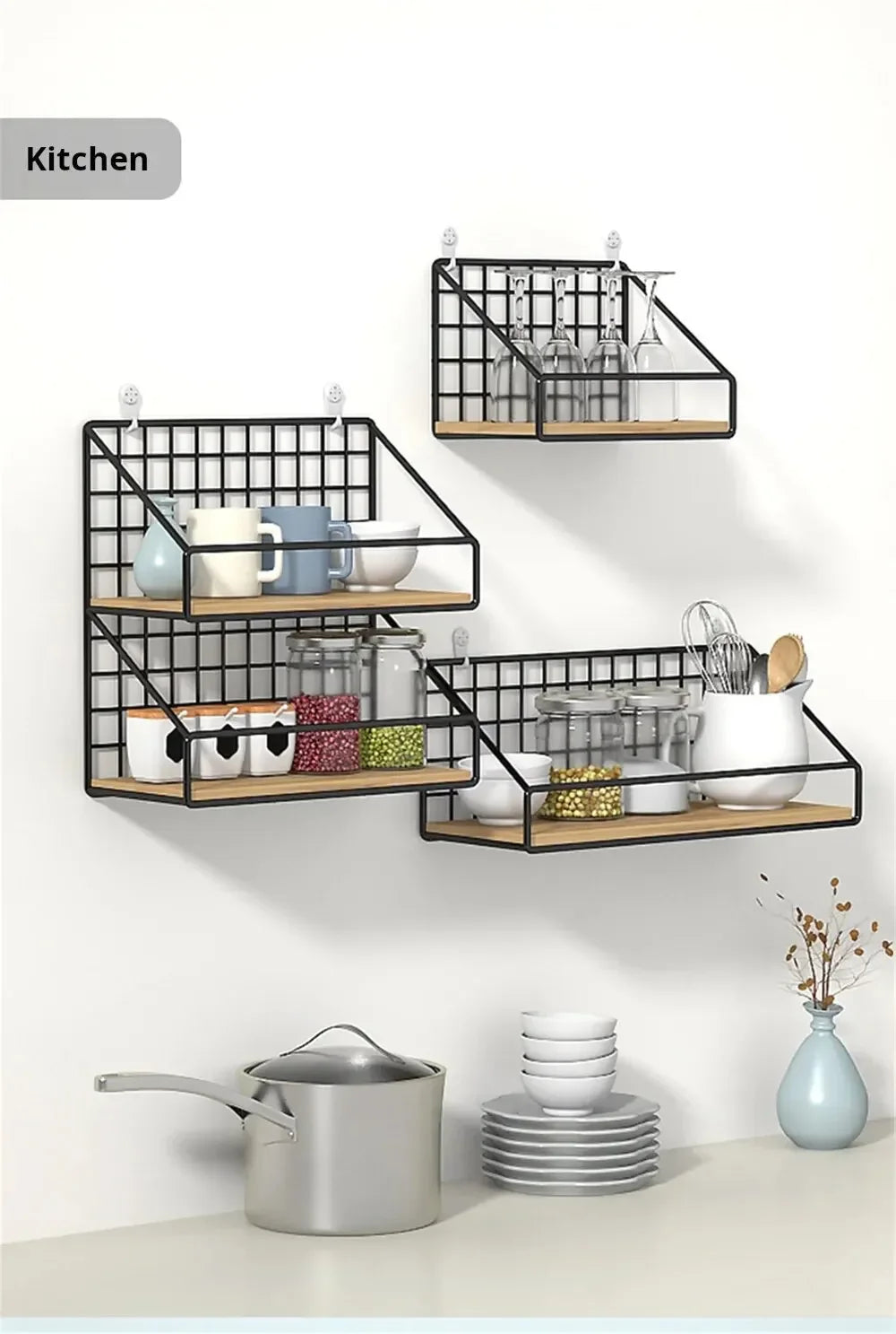 Creative Wall Mounted Shelves, Bedroom Iron Wall Hanging Storage Racks, Storage Baskets, Hanging Shelf, Home Organization
