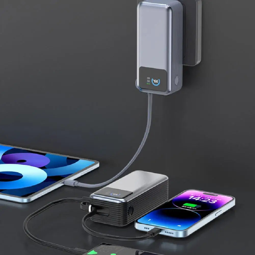 AC Plug GaN Power Bank 10,000mAh Mobile Power Supply 65W Type-C Fast Charging 3 IN 1 Wall Charger For Laptops Mobile Phones