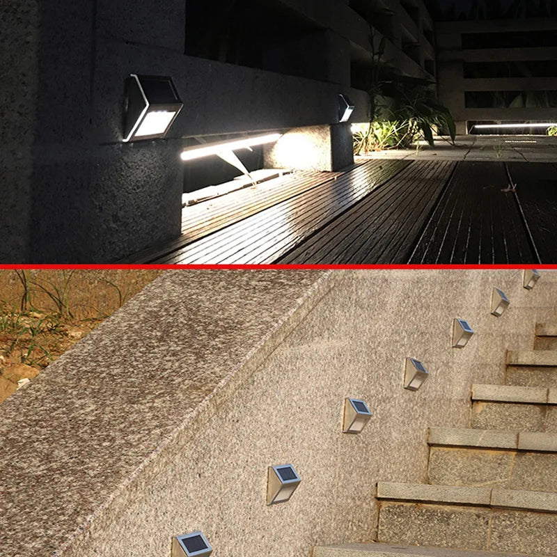 3LED Step Light Stainless Steel Solar Fence Lights Waterproof Outdoor LED Wall Lamps Deck Lights For Stair Garden Fence Patio