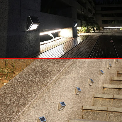 3LED Step Light Stainless Steel Solar Fence Lights Waterproof Outdoor LED Wall Lamps Deck Lights For Stair Garden Fence Patio