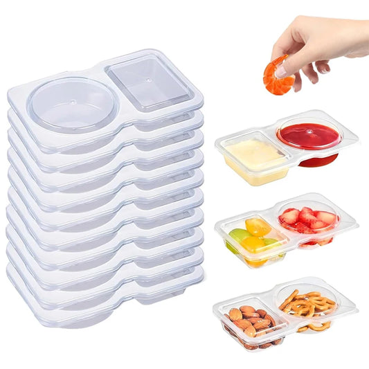 10Pcs Reusable Snack Containers with Lid Double Compartment Snackle Box Sauce Containers Portable Snack Box Food Containers Set