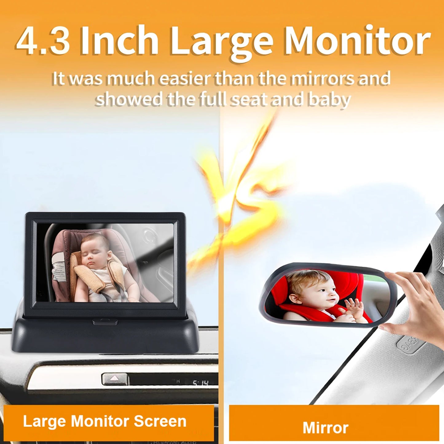 Baby Car Monitor 1080P Monitor Camera for Rear Facing Seat 4.3 Inch Folding Seat Mirror 150° Night Vision Baby Car Mirror Camera