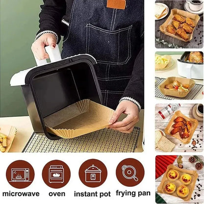 50/100pcs Air Fryer Disposable Paper Square Baking Paper Barbecue Plate NonStick Air Fryer Liners Oven Oil Absorbing Paper