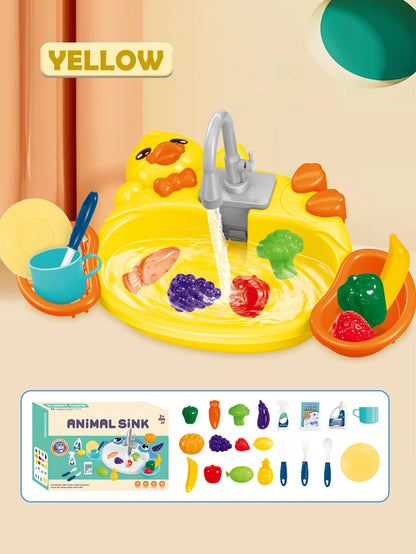 Kitchen Dishwasher Playing Toys, Electric Play Kitchen Sink Simulated Kitchen Accessories Foods Fork Cup Gifts for Boys Girls