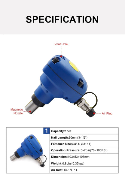 Pneumatic Palm Nailer MSN90 Lightweight Mini Air Palm Nailer for Tight Spaces WoodWorking Impact Hammer