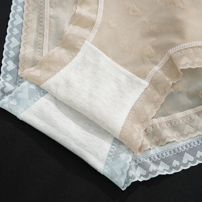 Maternity Large Size Underwear Solid Color Love Mesh Transparent Underpants New Style Ladies Lace Breathable Skin-Friendly Brief