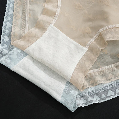 Maternity Large Size Underwear Solid Color Love Mesh Transparent Underpants New Style Ladies Lace Breathable Skin-Friendly Brief