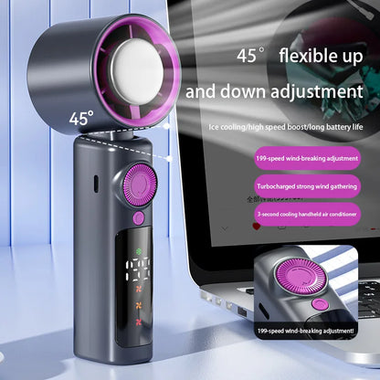 Electric Fan Handheld Fan 199 Gears High Speed Semiconductor Cooling Handheld Fan Mini Portable Folding USB Small Fan