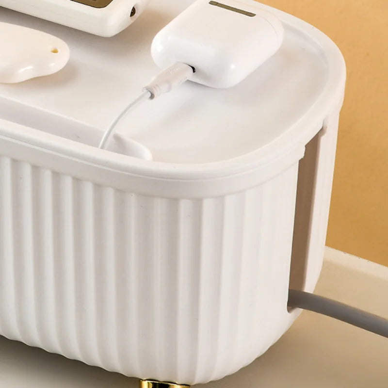 Multifunctional Cable Management Box – Stylish white plastic desktop organizer for power cords