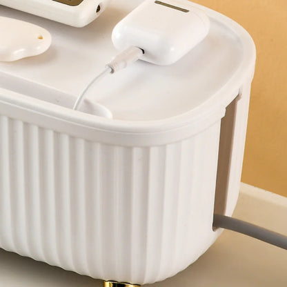 Multifunctional Cable Management Box – Stylish white plastic desktop organizer for power cords