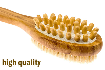 Bath Blossom Bamboo Body Brush for Back Scrubber Natural Bristles Shower Brush with Long Handle Dry Brushing