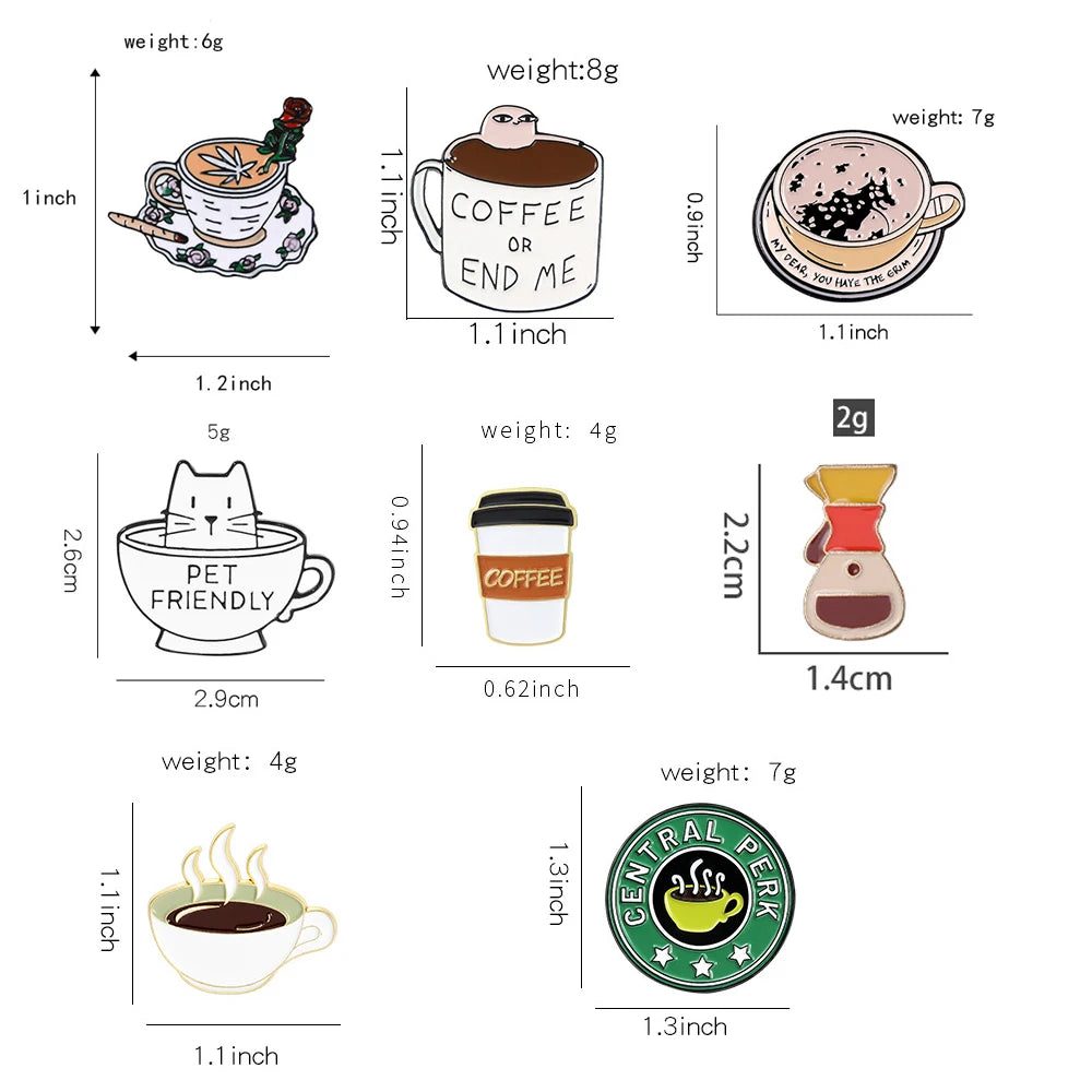 Creative Coffee Enamel Brooch Spaceship Coffee Elements Need By Coffee Power Books Cat Coffee Cups Metal Badge Lapel Pin Jewelry