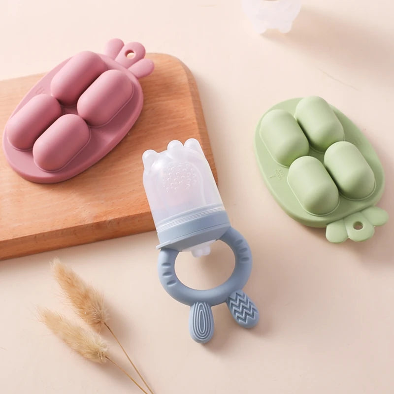 Bunny Animal Design Fruit Feeder Set Breast Milk Freezer Tray Food Soup Silicone Freezer Tray BPA Free Silicone Popsicle Mold