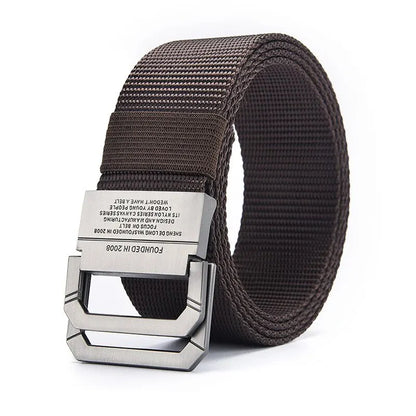 Men's Belt Trend Double Loop Buckle Canvas Belt Women's Belt with Cargo Pants Jeans Belt Outdoor Sports Belt No Perforated Belt