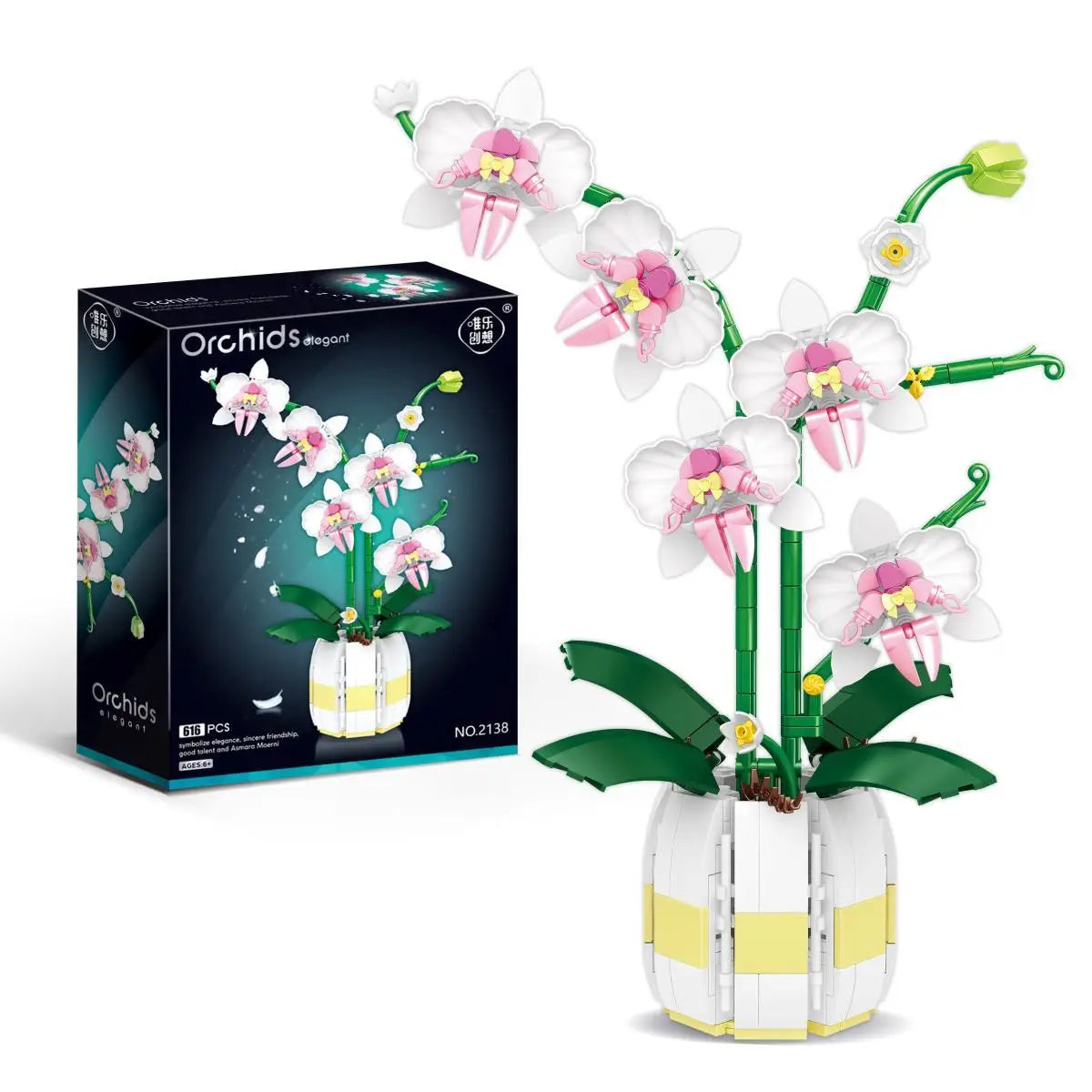Orchid Building Blocks Flowers, Home Décor Accessory for Adults, Botanical Collection, Valentines Day Gift Idea (606 Pcs)