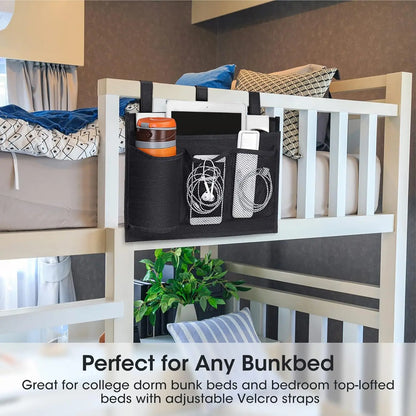 Bedside Caddy Storage Bag Multi Pockets Hanging Bag Bed Accessories Organizer Gadget Oxford Cloth for Dorm Bunk Hospital Book