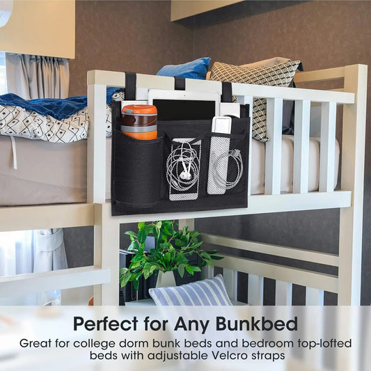 Bedside Caddy Storage Bag Multi Pockets Hanging Bag Bed Accessories Organizer Gadget Oxford Cloth for Dorm Bunk Hospital Book