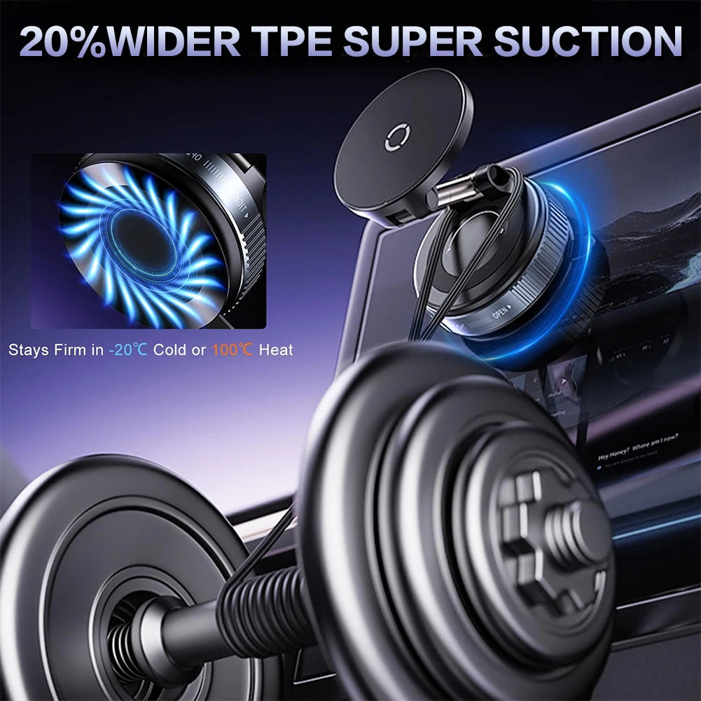 Foldable Magnetic Car Mount Mobile Phone Holder Wireless Charger Vacuum Adsorption Stand for iPhone 16 15 14 13 12 for MagSafe