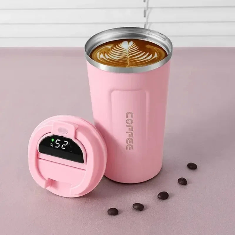 LUSQI 510ml Thermos Coffee Mug Stainless Steel Coffee Cup Temperature Display Vacuum Flask Water Bottle