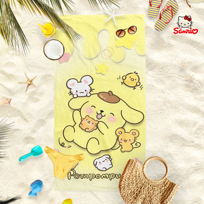 Adorable Cartoon-Printed Beach Towels: PomPomPuu, Pochacco, Cinnamo, and Kitty Designs! Suitable for towels, bath towels