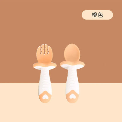 Baby Tableware Set Children Utensil Silicone Toddler Dinnerware Cutlery Cartoon Infant Food Feeding Spoon Fork Baby Gadgets