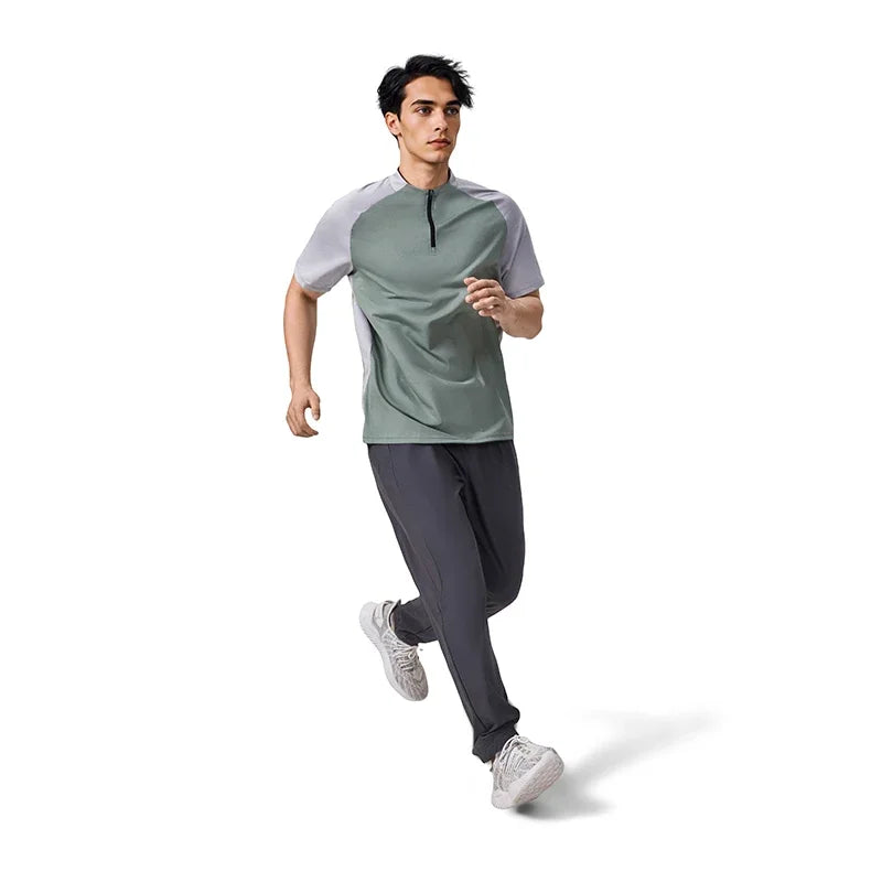 Sports T-shirt, men's half-zipper stand-up collar short-sleeved running top, summer sports training tennis clothes