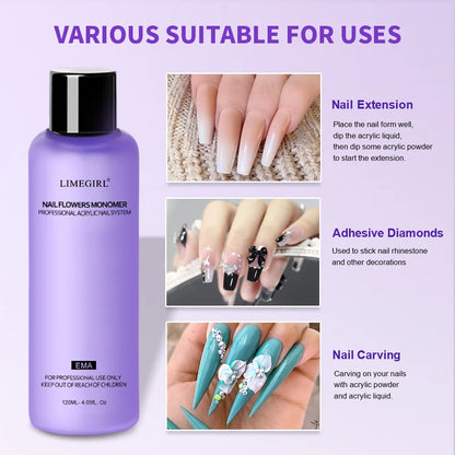 Limegirl Large Capacity Nail Acrylic Liquid Monomer Crystal 40/70/120/240ml for Nails Art DIY Acrylic Powder Liquid Manicure