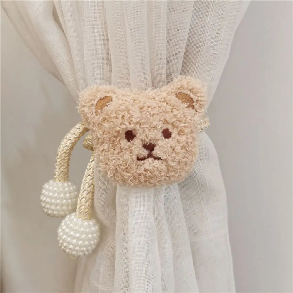 2Pcs Ins Cartoon Bear Curtain Cute Plush Window Curtain Buckles 3D Decorative Bear Curtain Tieback Curtain Accessories