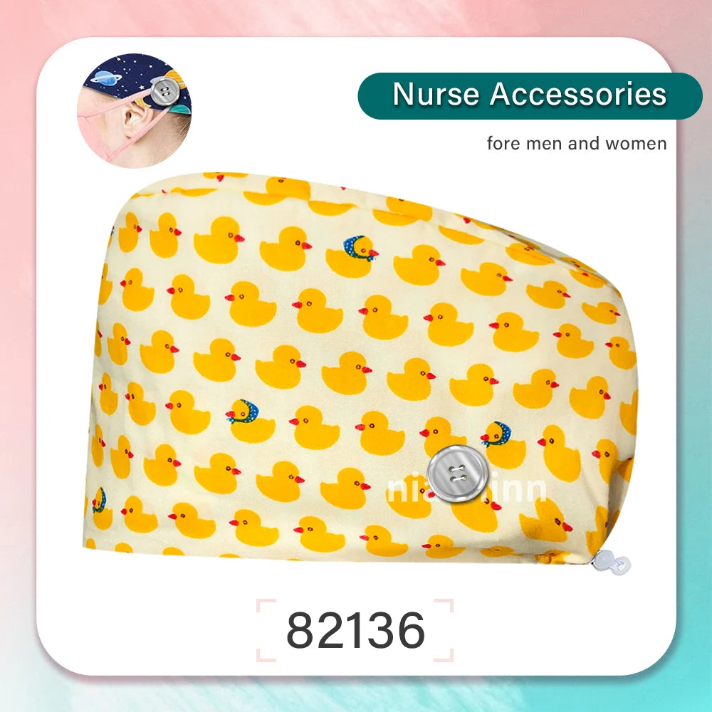 Cartoon Printed Operating Room Doctor Work Scrub Hat Pharmacy Dentistry Clinic Surgical Cap Adjustable Medical Nurse Accessories