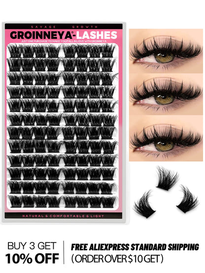 GROINNEYA Lash Clusters Kit DIY Lash Extension Volume Waterproof Individual Lashes Clusters Kit Lash Bond & Seal & Lash Tweezers