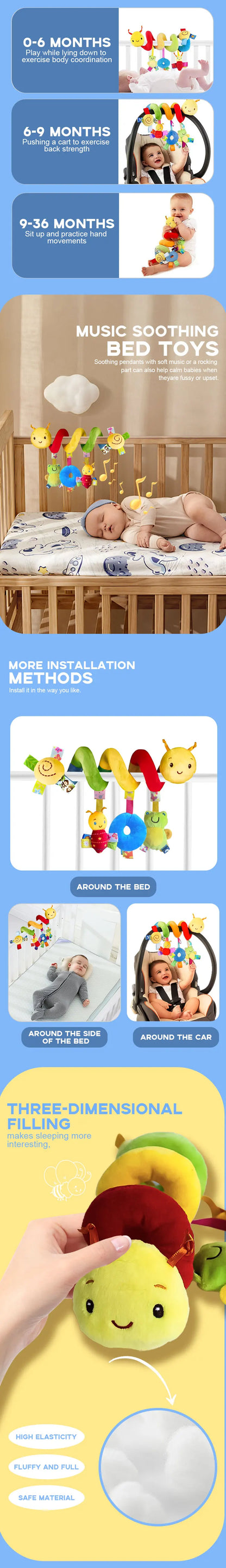 Baby Hanging Car Seat Toys Plush Bed Winding Soft Toy with BB Squeaker and Rattles Babies Newborn Toy 0 3 6 12 Months Doll Gifts