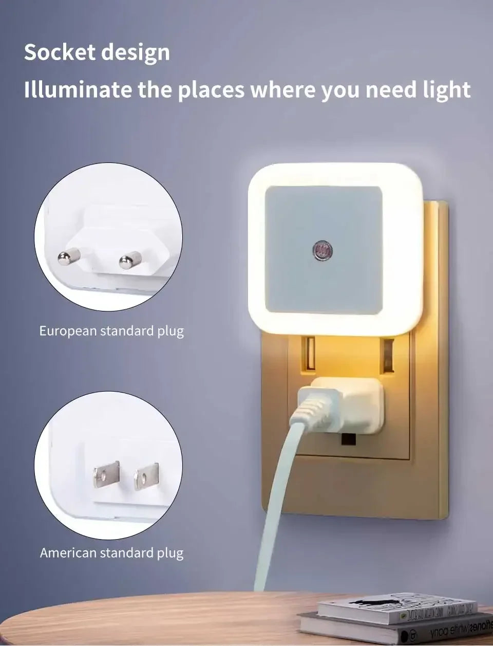 LED Night Light Smart Light Sensor Wall Lamp US EU Plug in Auto-On/Off Night Lamp for Bedroom Kitchen Hallway Stairs Nightlight