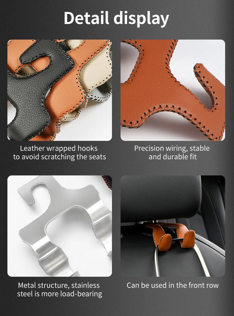 Universal Leather And Metal Car Seat Back Hooks Vehicle Multifunctional High load-bearing storage hook Auto Interior Accessories