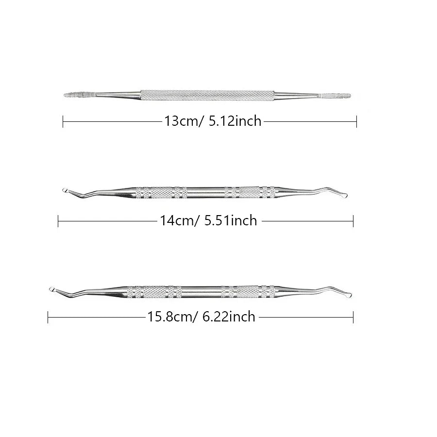 3Pcs Ingrown Toenail Correction Tool Set, Stainless Steel Double-Ended Nail Files, Paronychia Care, Foot Cleaning Tools