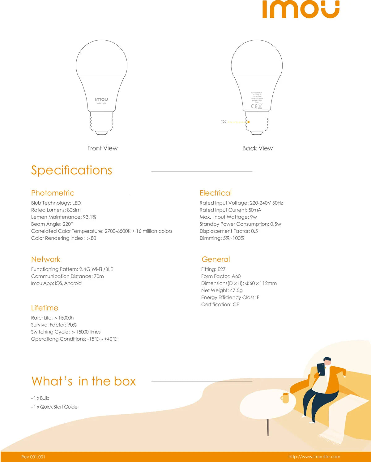 Imou B5（E26/E27）B22 Smart Light Bulb Control Lamp Base Dimmable Light Led Lamp Bombilla Colorful Changing 9W Function color