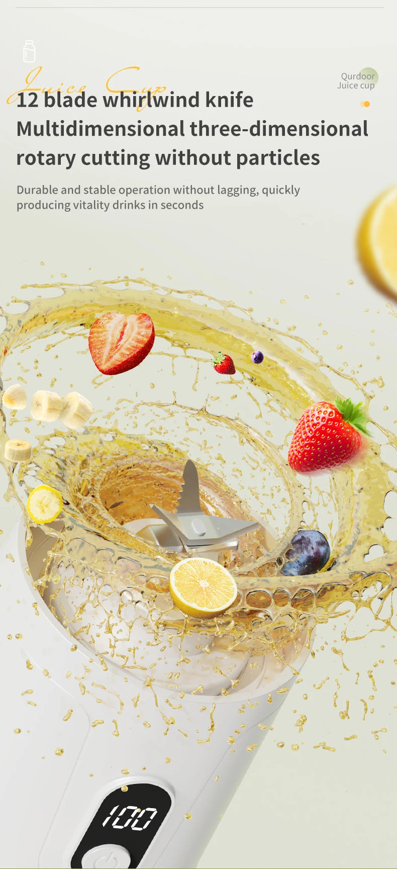 Portable Juice Blender 600ml 12 Blades Fast Blending USB Rechargeable For Outdoor Milkshake Smoothie Electric Juicing Cup