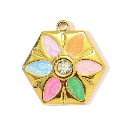 3pcs/Lot Sweet Gradient Enamel Rose Stainless Steel Diy Charm Women Rainbow Flower Waterdrop Necklace Pendant Love Heart Jewelry
