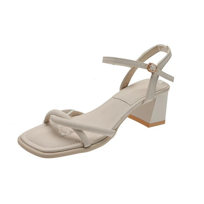 Sandals, 2024 Summer New Fashion Gentle Retro Chunky Non-slip Sandals, A Line with 5cm High Heels Summer Beach Sandals