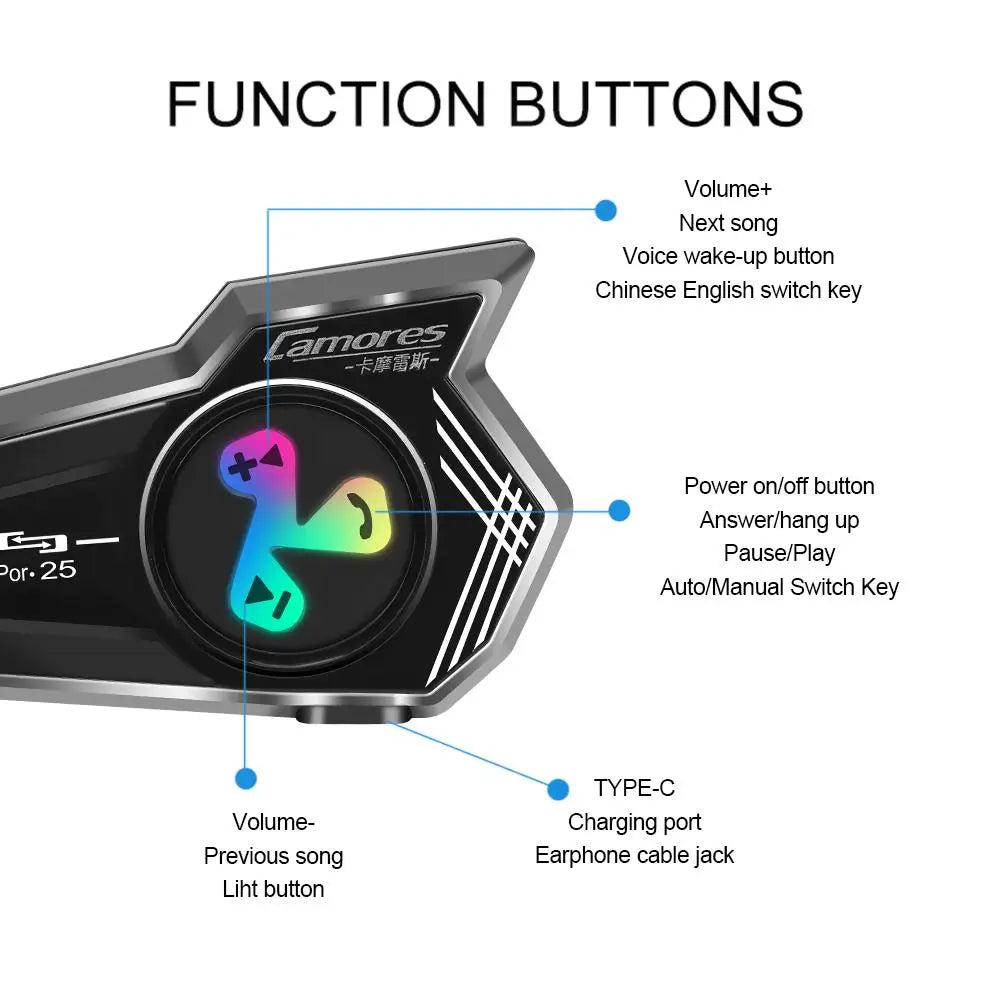 Bluetooth 5.4 Wireless Motorcycle Helmet Headset Hands-free Call Phone Motorcycle Waterproof Earphone Music Player Moto Helmet