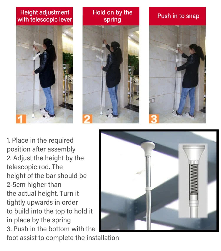 Household Flooring drying rack indoor telescopic pole drying rack Balcony Window Retractable drying rod Fixed Hanging Coat Racks